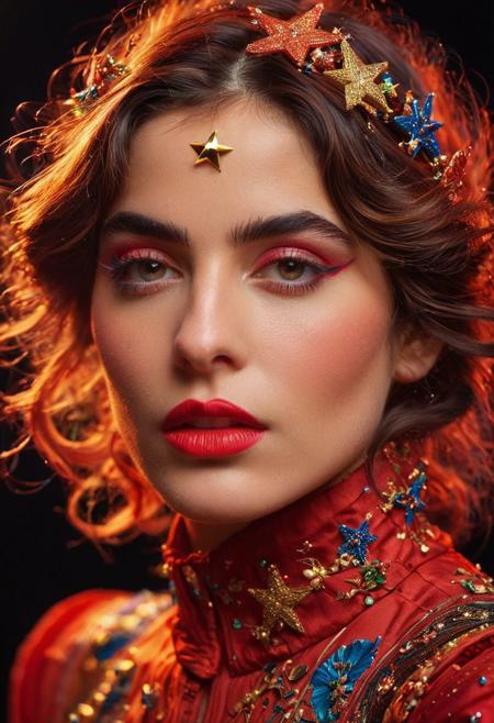 Persian color palette , Persian art, Persian girl, Persian, Iranian, Iran,black background), 24mm, 4k textures, soft cinematic light, <lora:shinhati_lora_smf_v1-000003:0.9>,1girl, sh1nh4t1-smf holding a red lightsaber in a battlefield, ,   neon colors, , highly detailed,byJocelyn Hobbie and Charles Dwyer, Triadic color guide,Leica Q2 with Summilux 28mm f/1.7 ASPH, clear face, Ultra High Resolution, wallpaper, 8K,Rich,SimplepositiveXLv1 (masterpiece, high quality, fisheye:1.2), (close-up portrait:1.1), solo, model photoshoot, (red theme:1.1), a stylish girl,big lips, round_eyewear, solo, pride, , (looking at the viewer), (Mary Pickford: 1,2) ((best quality)), (artistic photography by Philippe Halsman and Ara Gler:1.2), award wining, f/5.6, shutter speed 1/125 sec, iso3200, white balance daylight, exposure compensation "-1.5 ev", shutter priority shooting mode, symmetry and balance, focus mode single, spot metering, aesthetic of precisionism, forward-thinking unrivaled opus, meticulous details, healing art atmosphere, depth of field (dof), (anthraquinone blue and red colors:0.1), <lora:MJ52:0.35><lora:hair_with_scenery:1>,l in space, stars hotography byJocelyn Hobbie and Charles Dwyer RAW photograph explosion , ,(abstract textured background:1.2), ,(skin texture),masterpiece, top quality, best quality, official art,highest detailed,,atmospheric lighting, cinematic composition,complex multiple subjects, 4k , highly detailed,,,Leica Q2 with Summilux 35mm f/1.2 ASPH,