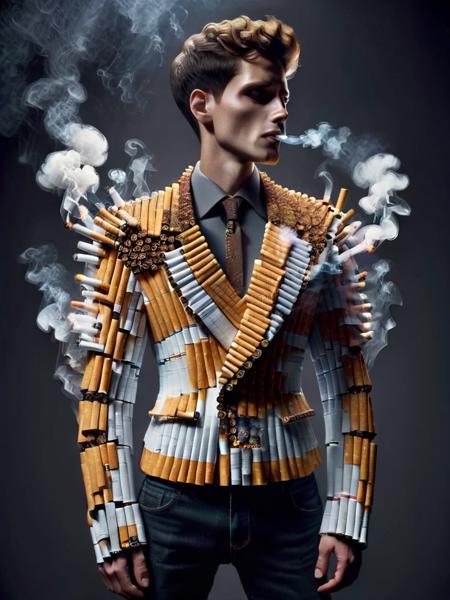 ral-cigarette, a jacket made of smoking cigarettes <lora:ral-cigarette-sdxl:1>