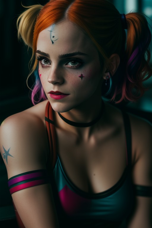 Emma Watson as Harley Quinn in Suicide Squad,  XF IQ4, 150MP, 50mm,  ISO 1000, 1/250s, natural light, Adobe Lightroom, pho...