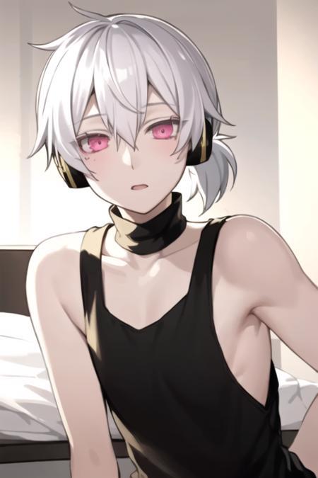 haruka_kokonose white hair pink eyes hair between eyes short ponytail