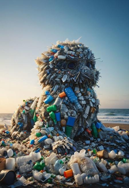 a colossal dystopian dark towering waste wave made of sss mad-garbage and dvr-trsh, Trash, waste and debris bearing down upon the viewer. Resembling an fmb mythical Terror creature raising from the sea, Illuminate the need for environmental awareness and action through the lens of this powerful bleaked  moody image.
during a beautiful sunrise, drmbgg, OverallDetail, very detailed, raw photo, a blue sunset landscape, photorealistic, high detailed texture, 8k uhd, dslr, soft lighting, high quality, film grain, highly detailed photography, Film grain, cinematic film still, shallow depth of field, highly detailed, high budget, cinemascope, moody, epic, , gorgeous, 2000s vintage RAW photo, photorealistic, candid camera, color graded cinematic, atmospheric lighting, skin pores, imperfections, natural, shallow dof