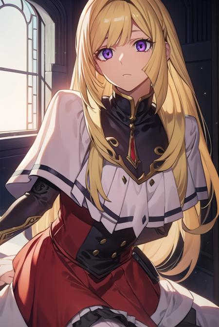 kudeliaainabernstein, <lyco:kudeliaLYCORIStest:1>,
kudelia aina bernstein, (purple eyes:1.1), long hair, blonde hair, bangs, blunt bangs,
BREAK gloves, dress, red dress, white gloves, capelet, gown, red gown, apricot, black apricot,
BREAK looking at viewer,
BREAK indoors,
BREAK <lora:GoodHands-vanilla:1>, (masterpiece:1.2), best quality, high resolution, unity 8k wallpaper, (illustration:0.8), (beautiful detailed eyes:1.6), extremely detailed face, perfect lighting, extremely detailed CG, (perfect hands, perfect anatomy),