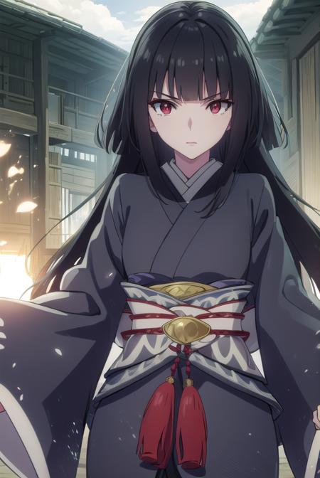 tateglass, <lora:tate glass s1s2-lora-nochekaiser:1>,
glass, long hair, bangs, black hair, blunt bangs, hime cut, (red eyes:1.3),
BREAK japanese clothes, wide sleeves, kimono, sash, obi, black kimono, lipstick,
BREAK outdoors, forest, nature, sky, sun, clouds,
BREAK looking at viewer, (cowboy shot:1.5),
BREAK <lyco:GoodHands-beta2:1>, (masterpiece:1.2), best quality, high resolution, unity 8k wallpaper, (illustration:0.8), (beautiful detailed eyes:1.6), extremely detailed face, perfect lighting, extremely detailed CG, (perfect hands, perfect anatomy),