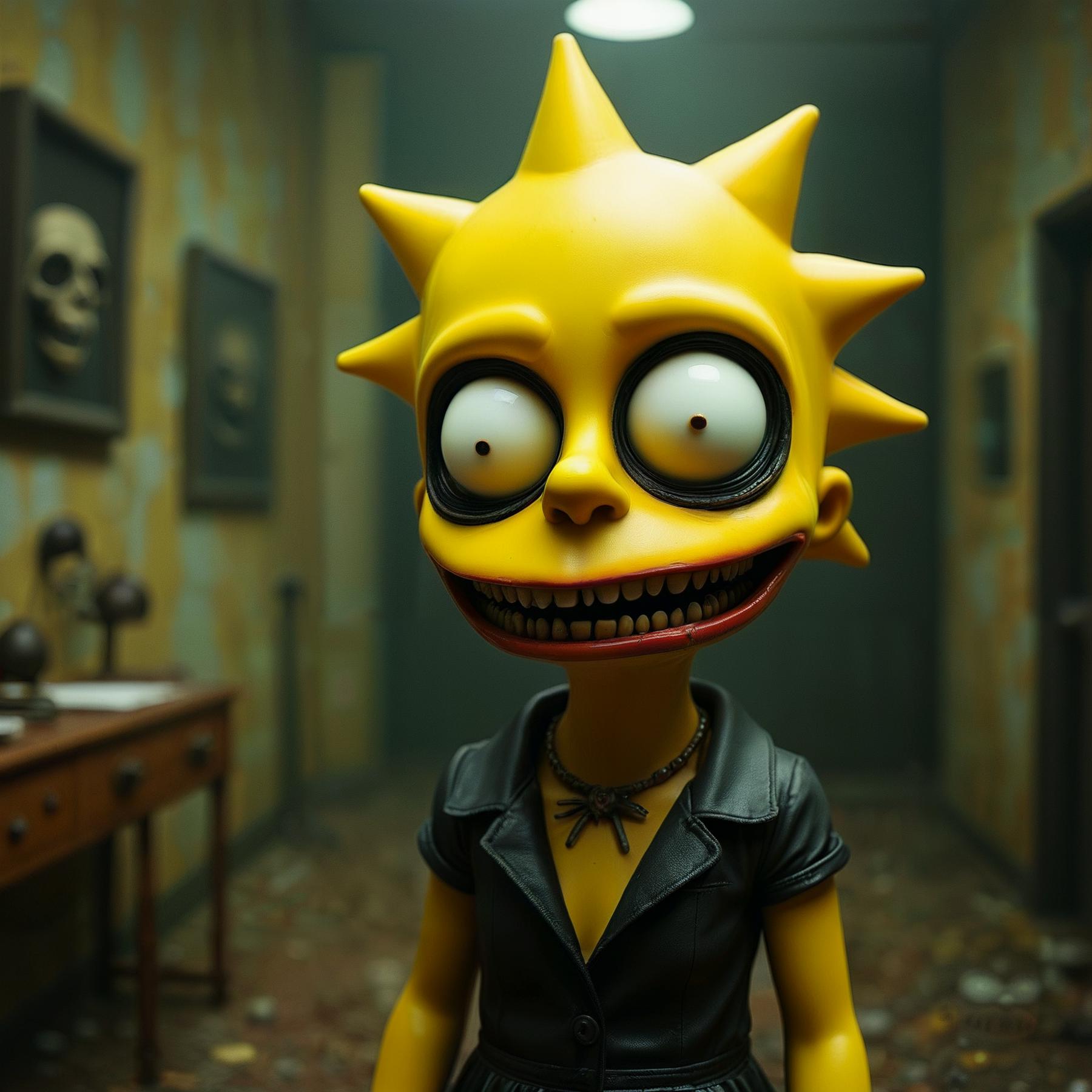 Creepy Lisa Simpson.

<lora:FrightNight01_CE_SDXL_64x32x180x2bOT:0.6> frghtnghtCE style