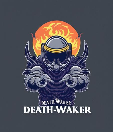 mockup, death-walker astronaut [[cthulhu]], writing saying inspiring, colorful, volumetric rim light, vintage typography vector-art, (professional t-shirt design)