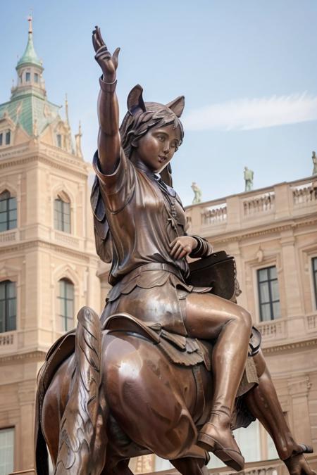 photo of <lora:betterCuteAsian03:0.3>, a woman as a (bronze_statue:1.3), (riding a horse:1.3), modelshoot style, photo of the most beautiful artwork in the world, High Detail, Sharp focus,in the middle of a square, full body, (closeup),  <lora:bronze_statue:0.5>