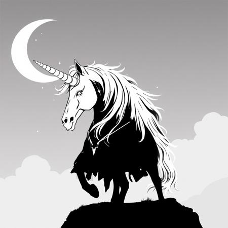 line art drawing . professional, sleek, modern, minimalist, graphic, line art, vector graphics
medieval
Unicorn - Mythical horse-like creature with a single spiraling horn on its forehead, often symbolizing purity and grace.  in torn rpg clothes, 1500ad
gracious Cliff
violent weather
Etienne Maurice Falconet, Bart Sears, Kawacy
Silhouette Art . high contrast, well defined, Silhouette Art