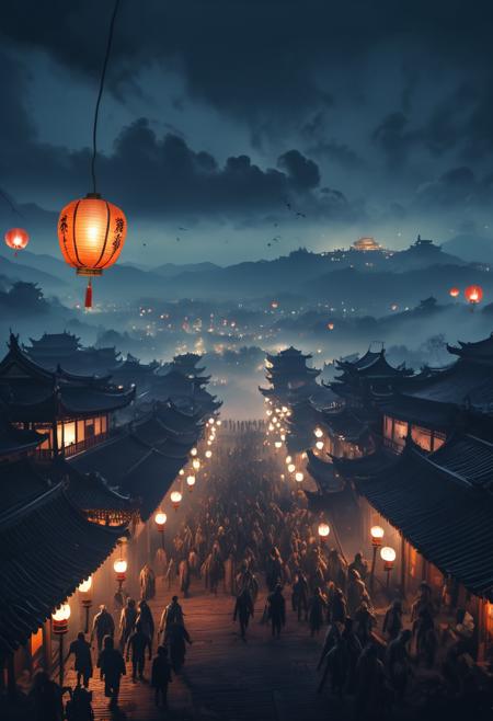 Countless (zombies:1.2) are (climbing:1.2) the zijing city above the clouds,many Kongming lanterns float in the air,
falling zombies,(fog:1.2),(apocalypse:1.2),night,
8K Ultra HD,high detailed,intricate,elegant,highly detailed,artstation,concept art,smooth,sharp focus,illustration,high quality,