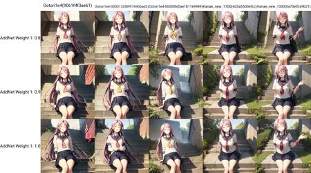 solo, Ootori Kanae, pink hair, long hair, closed eyes, school uniform, sitting on stairs, staircase, from below, blush, lovely smile