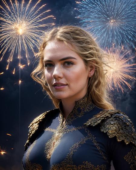 k4t3upt0nv1 (smiling:0.9) , medium length blonde hair, hair flowing in the wind, (vibrant vivid colors) (upper body shot:1.2) (sky, cloud, fireworks) , An ultra hd detailed painting of many different types of flowers by android jones, earnst haeckel, james jean. behance contest winner, generative art, baroque, intricate patterns, fractalism, movie still, photorealistic,Portrait of a Divine thin sexy woman surrounded by fire, portrait of Foggy Female, warhammer, some dark blue water, the middle ages, highly detailed, artstation, illustration, sylvari portrait, 8k quality, art by partick woodroof,  <lora:fireworks_20230730090722:0.7>