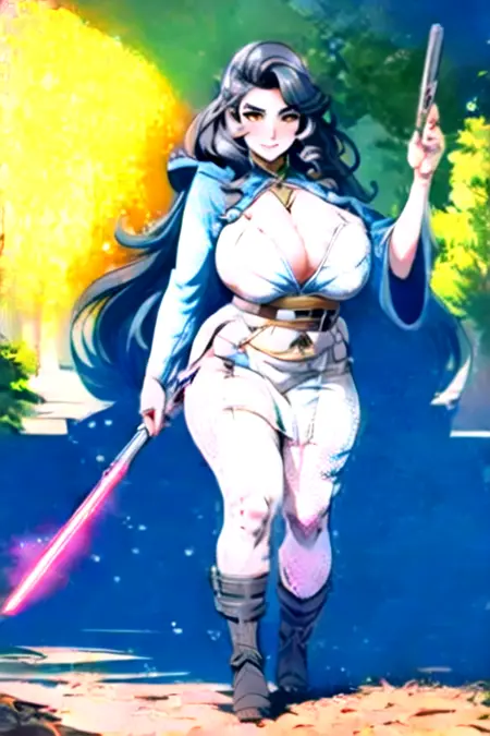 Jedi pose and lightsabers