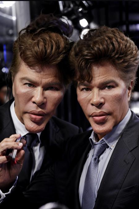 bogdanoff_bros talking on the phone while wearing a suit, realistic, suit and tie <lora:bogdanoff_9:1>