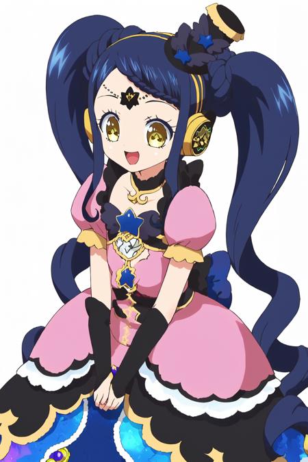 galala s.leep, long hair, blue hair, twintails, yellow eyes, hat, braid, headphones, facial mark, star \(symbol\), forehead mark, very long hair, choker