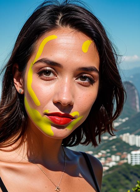 portrait of sks woman in Rio de Janeiro, at the Sugarloaf Mountain, by Flora Borsi, style by Flora Borsi, bold, bright colours, ((Flora Borsi)), by Tim Walker, <lora:lora-small-myleene-klass-v1:1>