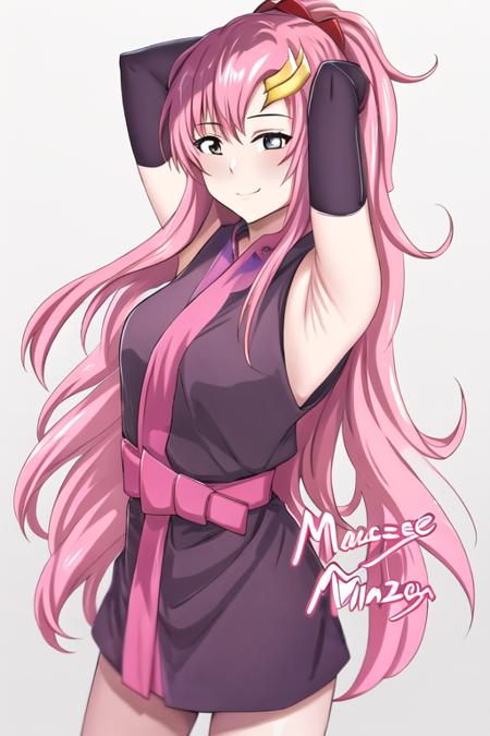 masterpiece, best quality, 1girl, <lora:lacus_clyne-ep4:0.8>, pink hair, long hair, hair clip, looking at viewer