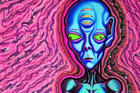 shawn malloy art, pixellated alien standing, in the style of richly detailed genre paintings, voxel art, street scenes with vibrant colors, animated gifs, realistic hyper-detailed portraits, pink and azure, cubist-inspired portraits