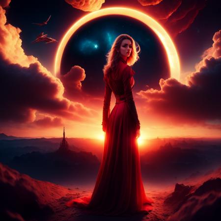 photo, [a planet-wide disaster averted by time travel|a witch's brew causes chaos] cyrillic Pretty Woman in Red Dress, stares to the Sunset Horizon, photo scenery by  . 4k wallpaper, official media, beautiful, cinematic lighting, 8k, very detailed, high quality, wallpaper, award winning, trending on   and behance. amazing wallpaper. very beautiful. creative. incredible. (to8contrast style:1) <lora:theovercomer8sContrastFix_sd21768:0.6>  <lora:johnsondesuv2-320-e1:0.6>  (fractalgeo:1) <lora:djzFractalGeo_LB2:0.8>