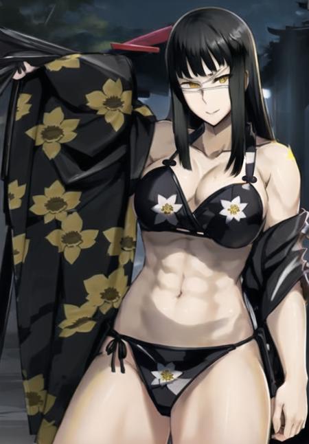 <lora:sophiavelmer:1>, black hair, yellow eyes, amazing body, detailed, nsfw, art by ross draws, street, (yukata:1.4),  <lora:lowra_v10:0.5>, detailed background,