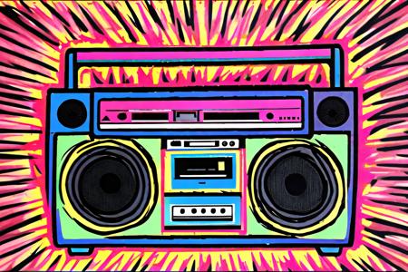 shawn malloy art, Boombox wallpaper, 80s, bright colors, wallpaper pattern, high gloss, trending on pixiv, 8-bit, retro