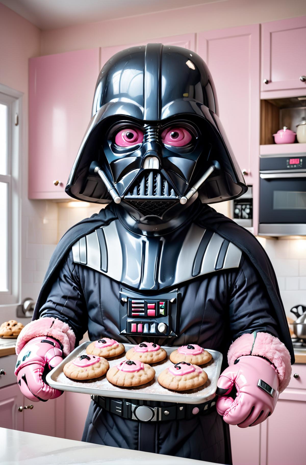 Darth Vader Cookie Monster: A Humorous Star Wars-Inspired Character Holding a Tray of Cookies