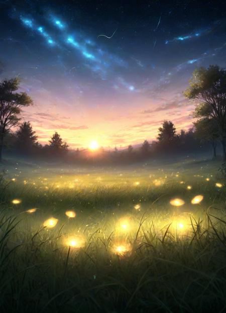 <lora:PE_AnimeBG:0.8> PEAnimeBG,
wide open grass field, fireflies, stars, dawn,
masterpiece, high resolution, octance 4k, high detail