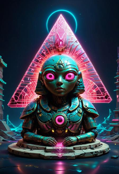 evi@decrepPunk, 8K analog photo, Ancient Egyptian cyberpunk, Pharaohs in cyberpunk costumes, holographic pyramids glowing in the night sky, electronic scarabs,c0dean0igital, stone monuments inscribed with pink code letters,