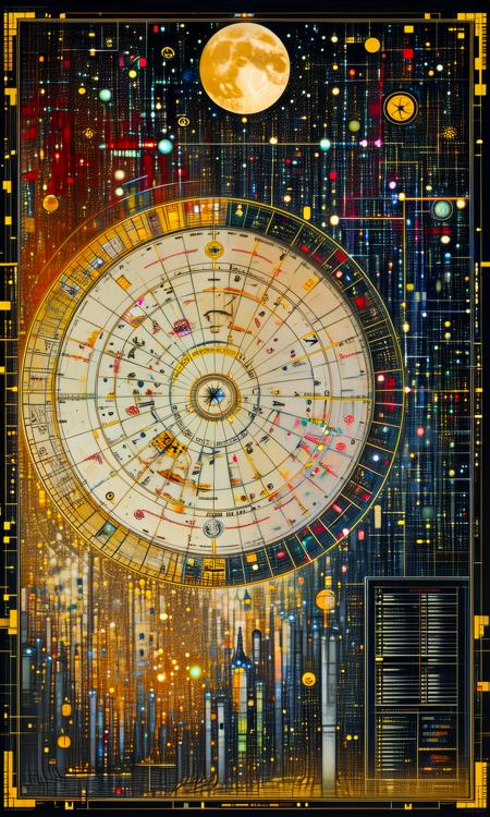 ORIGINAL PROMPT: An artwork done in the style of (Gustav Klimt:1.4), as a (astrological chart:1.6).
A provocative and detailed random scene that best depicts the Cyberpunk genre.
PRODUCTION PROMPT: Original prompt was used.