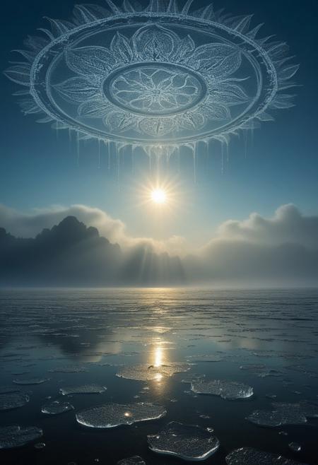 Underwater crop circles drawn by mathematical cuttlefish during Diamond rain: Sun pillars stabbing through ice-crystal fog,