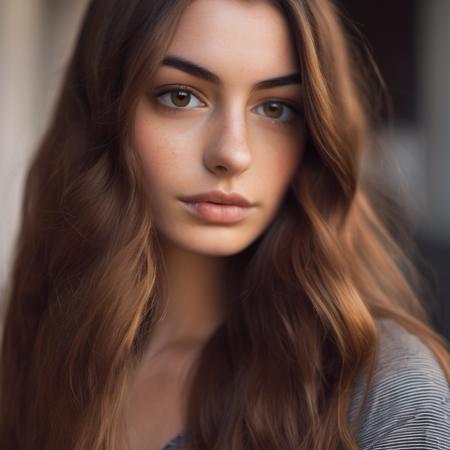 Instagram selfie of a young beautiful model with long brown hair, Nikon Z9, skin texture visible, (sharp focus)