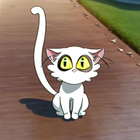 <lora:suzume:1>, 1cat, squatting, standing on a sidewalk, naive, tail up, on the street