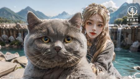 <lora:nwsjmajic-10:0.5>, photorealistic, (masterpiece), (best quality),   <lora:Chartreux-000002:0.4>,
1girl, long hair, blonde hair, (zhaojun:1), (holding cat),  (Chartreux),  narrow waist, hair ornament, landscape, Chinese Architecture, east asian architecture, mountain, river, waterfall, portrait,
POV, looking at viewer,<lora:shojovibe_v11:0.25>, ulzzang-6500:0.7, <lora:zhaojunfenghuangv1.0:0.5> ,  <lora:locsChinaLandscapes_locsChinaLandscapes:0.25>,