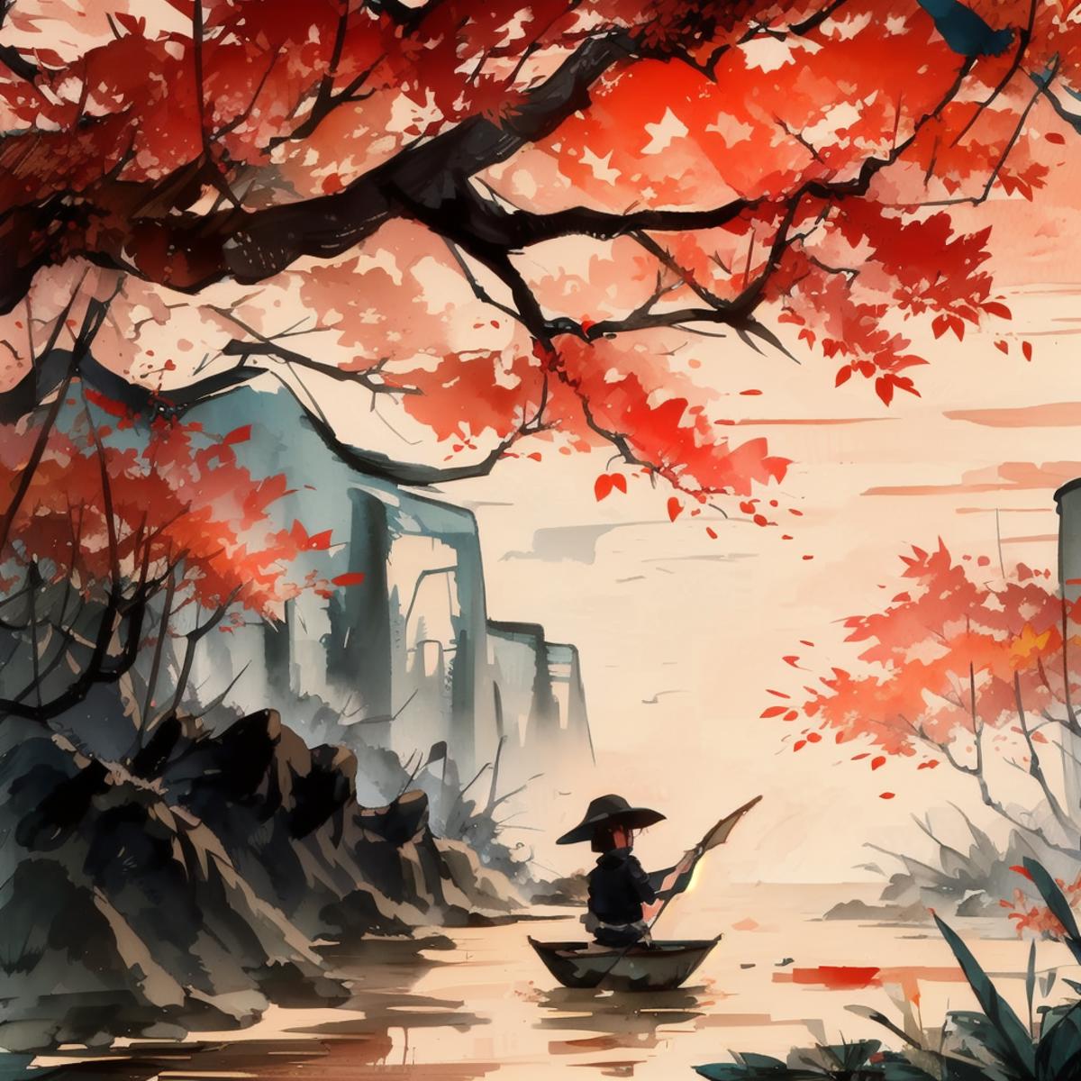 Japanese Watercolor - Blacks and Reds - Traditional Lora image by disori