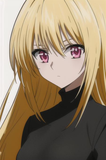 1girl, blond hair, pink eyes, very long hair, black dress, (solo:1.2),  <lora:eve-08v2:0.8>, long sleeve, ((masterpiece)), (best quality), eve, standing, looking a viewer, (upper body), simple background, female focus,  OverallDetail, turtle neck, small breasts