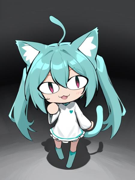 <lora:xl_neco-arc-000007:1>,neco-arc,slit eyes,1girl,solo,slit pupils,cat ears,cat tail,chibi,:3,full body,hatsune miku,