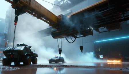 3d,3d render,sci fi cargo crane on a rail attached to a ceiling. modern, clean and futuristic, cinematic, 4k, epic Steven Spielberg movie still, sharp focus, emitting diodes, smoke, artillery, sparks, racks, system unit, motherboard, by pascal blanche rutkowski repin artstation hyperrealism painting concept art of detailed character design matte painting, 4 k resolution blade runner, <lora:3DCyberpunkStyleXL:1.4>,cyberpunk, creates an environment of climate disaster, mud and water, submerged cars, people in trees, flooded streets, dogs and cats on wet sidewalks, caricature comic style.
