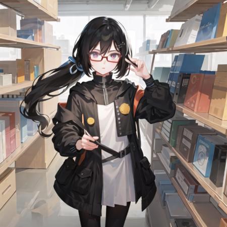 masterpiece, best quality, 1man,(solo:1.3),standing,official art, simple background, close-up,looking at viewer, 
MorikawaAyako,long hair,black hair,red eyes,two sided ponytail,hair over eyes,black glasses,