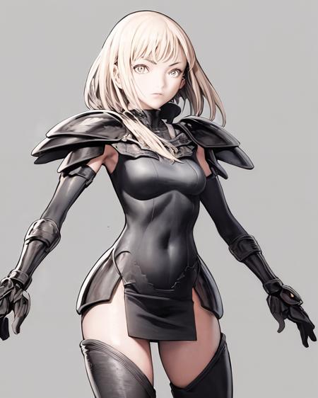 <lora:Claymore-NAI-LyCORIS-512px:0.90>
1girl, solo, wearing (armored_dress, pauldrons, gauntlets, thigh_boots)