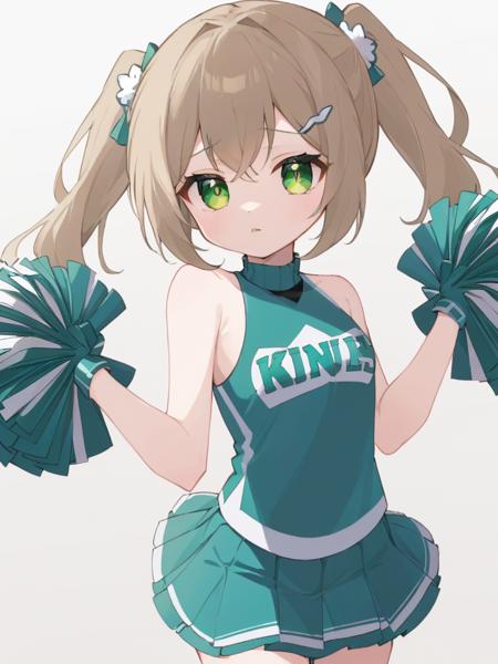 <lora:xl_ééæµè¯0.6æ­£å+å¤ç´ æ-000014:0.8>,qingque girl,low twintails,green eyes,light brown hair,cheerleader