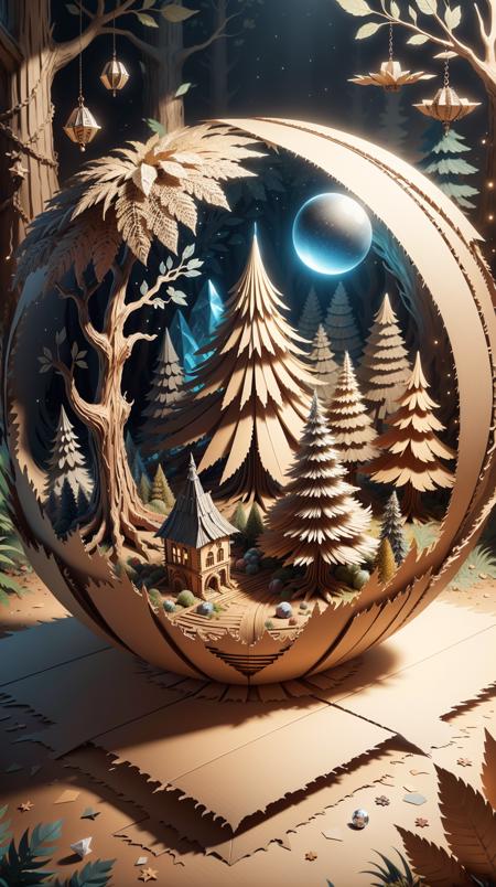 CardboardStyle <lora:CardboardStyle:1> a crystal ball revealing an enchanted forest, simple, basic, corrugated, cardboard, texture, crafts, (Masterpiece:1.3) (best quality:1.2) (high quality:1.1)