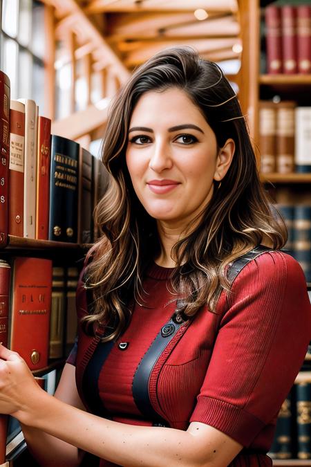 a professional photograph of beautiful (D4rcy:1.1) woman,as a librarian,wearing a red plaid dress,standing in a (library at Oxford University:1.3),holding an leather bound Oxford dictionary,with students studying at (wooden desks:1.2),with (high arched ceiling:1.2),surrounded by rows of tall (bookshelves with ladders:1.3) in background,long hair,lipstick,makeup and eyeshadow,face focused,detailed eyes,(highly detailed),(HDR),(8k wallpaper),dim lighting,intricately detailed,highres,absurdres,hyper realistic,taken with (Canon EOS 1Ds camera),extremely intricate,dramatic,(looking at viewer),4k textures,hyperdetailed,PA7_Portrait-MCU,<lora:D4rcy_02A-000004:1.1>,