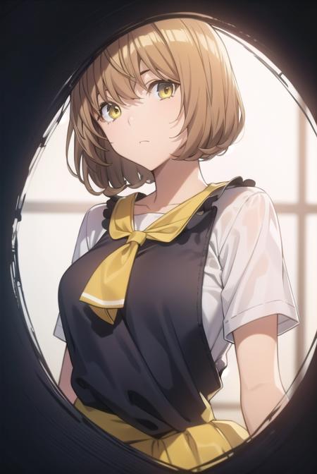 aokiyuriko, <lyco:aokiyuriko-lyco-nochekaiser:1>, 
aoki yuriko, short hair, brown hair, bangs, (yellow eyes:1.5), glasses,
BREAK skirt, shirt, short sleeves, pantyhose, black pantyhose, frills,
BREAK looking at viewer, 
BREAK indoors,
BREAK <lyco:GoodHands-beta2:1>, (masterpiece:1.2), best quality, high resolution, unity 8k wallpaper, (illustration:0.8), (beautiful detailed eyes:1.6), extremely detailed face, perfect lighting, extremely detailed CG, (perfect hands, perfect anatomy),