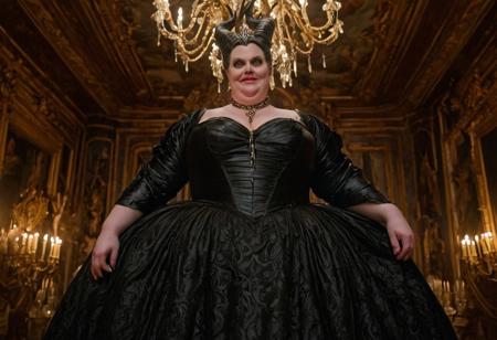 (NSFW), 
photography, 
opulent 18th century ball room, 
silk hangings, 
chandelier, 
lighted by candles, 
(a detailed photo from 1765 of a maleficent and obese noble woman), 
50-60yo, 
wrinkles, 
few gray strands of hair; 
sinister smile, 
dominant pose, 
snide look, 
period costume, 
ball gown, 
decadent and extravagant fashion, 
beautiful vista, 
heavy collar choker, 
opulent jewelery, 
intricately coiffed hair, 
highly textured skin, 
single source lighting indoors, 
middle distance, 
looking at viewer, 
view from below