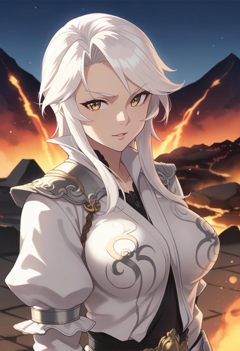 score_9, score_8_up, score_7_up, score_6_up, source_anime
BREAK
1girl, olga, white hair, yellow eyes, silver samurai outfit, large breasts
BREAK
volcano background, graveyard, upper body