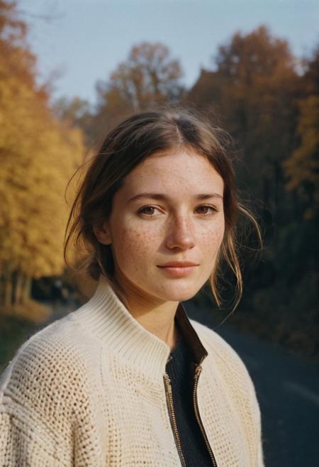 KB_ektachrome_BW, A beautiful 35mm photo of a 30 year old Dutch woman, ((sweater)), ((leather jacket)), ((beany)), ((full body:1.2)), she has a comely face, shy smile, in love, pale skin, very dark eyes, chocolate brown hair, straight hair, 70's fringe, beautiful mouth, long face, narrow chin, freckles on nose, birthmarks on stomach, she is slim, natural tits, perfectly shaped tits, pubic hair, ultra realistic, extremely detailed, highly detailed eyes, realistic eyes, highly detailed skin, realistic skin, a walk on the heath, early morning, autumn, a little foggy, beautiful lighting, soft natural light, golden hour light, autumn, perfect light, Rembrandt style light, 8k resolution, masterpiece, 35mm,Camera="Hasselblad X1D 50c", Lens="Hasselblad XCD 90 mm f/3.2 ", "Aperture-of=f/2.8", "ISO=100", film grain, (ultra high res:1.2),(photo-realistic:1.3) (skin pores:1.1)