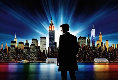 Incredibly Detailed Accurate Picture Of The New York City Skyline, With A Eleventh Doctor (Matt Smith) silhouette Standing In Front of It