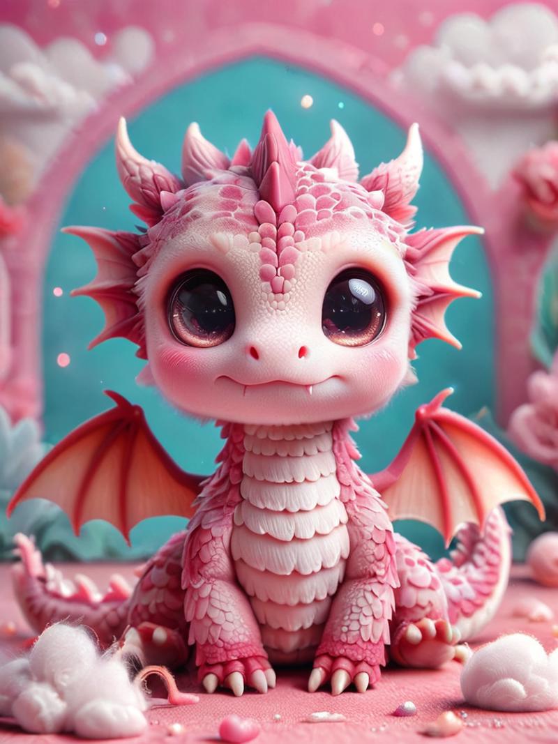 Pink Dragon Figurine with Big Eyes and Pink Dragonfly Wings