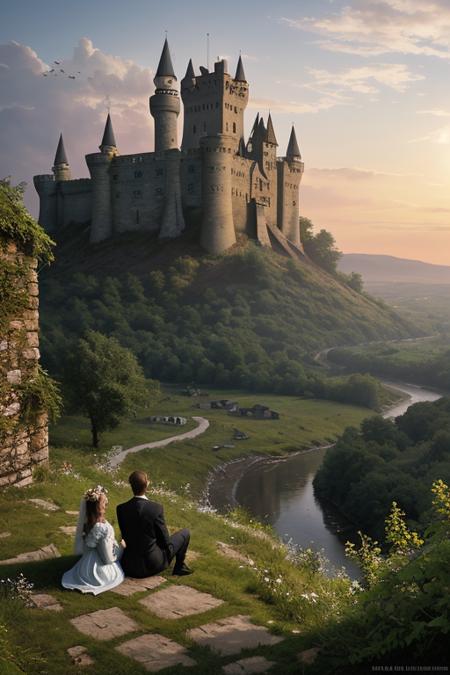 concept art And on the hill, where, turning white,
The ruin of the castle looks into the valley,
You were standing there, the youngest fairy,
Leaning on mossy granite,
Baby's foot touching
The wreckage of a century-old pile;
And the sun lingered, saying goodbye
With the hill, and the castle, and you.
And the wind is quiet in passing
I was playing with your clothes
And from wild apple trees, color by color
He put it on the shoulders of the young.
You looked carelessly into the distance...
the edge of the sky was smokey extinguished in the rays;
The day was burning down; she sang more loudly
The river in the darkened banks. . digital artwork, illustrative, painterly, matte painting, highly detailed