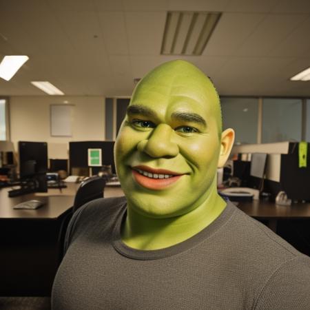 professional portrait of Shrek, in office background (pores:0.9) <lora:Professional_Portrait_1.5-000008:1>