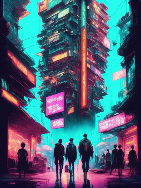 <lora:LiamWong:1>anime style digital art, brush strokes, painterly, impressionist style, half painted, Neo Babylon cyberpunk metropolis, neon accented futuristic architecture, high density buildings, people walking everywhere, intricate details, ethereal environment, hyper-detailed architecture