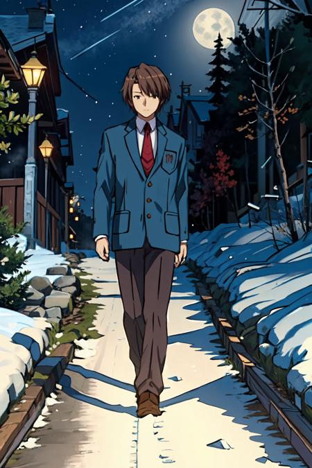 Itsuki winter uniform, blazer, brown pants, necktie coat, scarf, gloves gakuran bandana, blue cape, orange shirt, brown pants, boots summer uniform, brown pants, necktie fire spell wristwatch